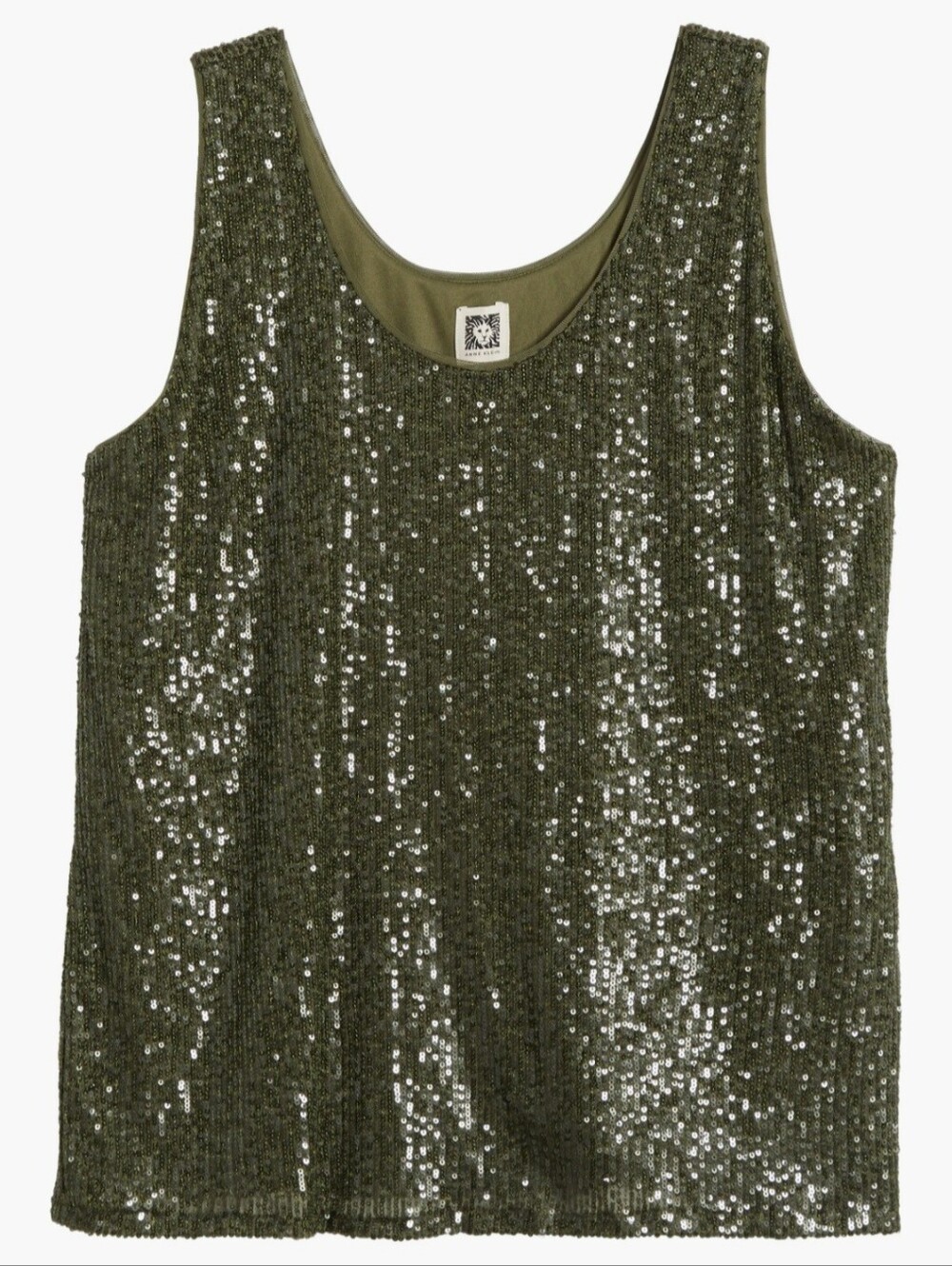 Anne Klein Women L Olive Green Allover Sequin Tank Top NWT Holiday Party